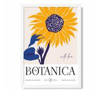 Artze Wall Art Blue And Yellow Sunflower Flower Market Exhibition Art Print With White Frame Size: A4