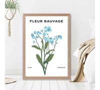 Artze Wall Art Blue Forget Me Not Flower Market Minimalist Framed Print Size: A2 With Oak Frame