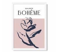 Artze Wall Art Blush And Navy Blue Rose Boho Sketch Floral Art Print With White Frame Size: A4