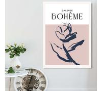 Artze Wall Art Blush And Navy Blue Rose Boho Sketch Floral Framed Print Size: A2 With White Frame