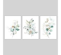 Artze Wall Art Botanical Eucalyptus Prints 3-Piece Set, 30 cm Width x 40 cm Height, Blue Green/Gold