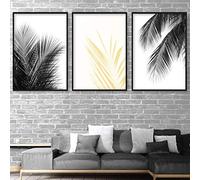 Artze Wall Art Botanical Palm Fern Leaves Art Prints 3-Piece Set, 30 cm Width x 40 cm Height, Black/Yellow