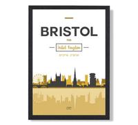 Artze Wall Art Bristol Yellow And Black City Skyline Art Print With Black Frame Size: A4