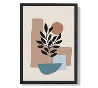 Artze Wall Art Brown, Beige And Blue Boho Graphical Floral Art Print With Black Frame Size: A4