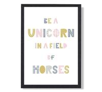 Artze Wall Art Cute Be A Unicorn Pink Scandi Quote Art Print With Black Frame Size: A4