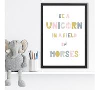 Artze Wall Art Cute Be A Unicorn Pink Scandi Quote Framed Print Size: A3 With Black Frame
