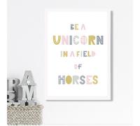 Artze Wall Art Cute Be A Unicorn Pink Scandi Quote Framed Print Size: A3 With White Frame
