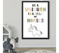 Artze Wall Art Cute Be A Unicorn Scandi Animal Framed Print Size: A2 With Black Frame