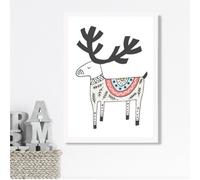 Artze Wall Art Cute Beige Reindeer Scandi Animal Framed Print Size: A3 With White Frame