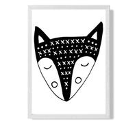 Artze Wall Art Cute Black Fox Scandi Animal Art Print With White Frame Size: A4