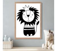 Artze Wall Art Cute Black Lion Scandi Animal Framed Print Size: A3 With Oak Frame