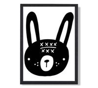 Artze Wall Art Cute Black Rabbit Scandi Animal Art Print With Black Frame Size: A4
