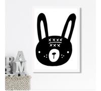 Artze Wall Art Cute Black Rabbit Scandi Animal Framed Print Size: A3 With White Frame