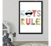 Artze Wall Art Cute Boys Rule Scandi Quote Framed Print Size: A2 With Black Frame