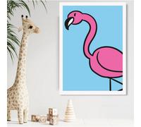 Artze Wall Art Cute Cartoon Style Flamingo Framed Print Size: A2 With White Frame