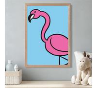 Artze Wall Art Cute Cartoon Style Flamingo Framed Print Size: A3 With Oak Frame