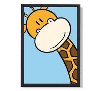 Artze Wall Art Cute Cartoon Style Giraffe Face Art Print With Black Frame Size: A4
