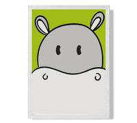 Artze Wall Art Cute Cartoon Style Hippo Face Art Print With White Frame Size: A4