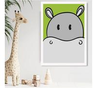 Artze Wall Art Cute Cartoon Style Hippo Face Framed Print Size: A2 With White Frame