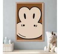 Artze Wall Art Cute Cartoon Style Monkey Face Framed Print Size: A3 With Oak Frame