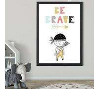 Artze Wall Art Cute Colourful Be Brave Little Boy Scandi Quote Framed Print Size: A2 With Black Frame