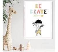 Artze Wall Art Cute Colourful Be Brave Little Boy Scandi Quote Framed Print Size: A2 With White Frame
