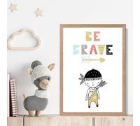 Artze Wall Art Cute Colourful Be Brave Little Boy Scandi Quote Framed Print Size: A4 With Oak Frame