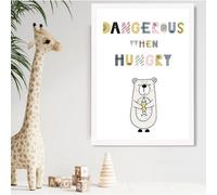 Artze Wall Art Cute Dangerous When Hungry Bear Scandi Quote Framed Print Size: A2 With White Frame
