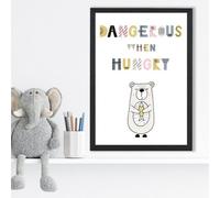 Artze Wall Art Cute Dangerous When Hungry Bear Scandi Quote Framed Print Size: A3 With Black Frame