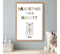 Artze Wall Art Cute Dangerous When Hungry Bear Scandi Quote Framed Print Size: A3 With Oak Frame