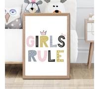 Artze Wall Art Cute Girls Rule Scandi Quote Framed Print Size: A2 With Oak Frame
