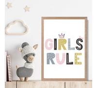 Artze Wall Art Cute Girls Rule Scandi Quote Framed Print Size: A4 With Oak Frame