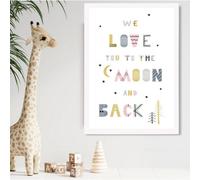 Artze Wall Art Cute Love You To The Moon Pink Scandi Quote Framed Print Size: A2 With White Frame
