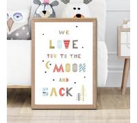 Artze Wall Art Cute Love You To The Moon Scandi Quote Framed Print Size: A2 With Oak Frame