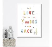 Artze Wall Art Cute Love You To The Moon Scandi Quote Framed Print Size: A3 With White Frame