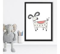 Artze Wall Art Cute Mountain Goat Scandi Animal Framed Print Size: A3 With Black Frame