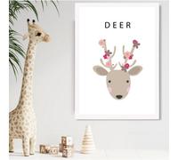 Artze Wall Art Cute Pink Floral Deer Framed Print Size: A2 With White Frame
