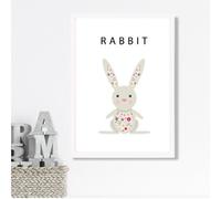 Artze Wall Art Cute Pink Floral Rabbit Framed Print Size: A3 With White Frame