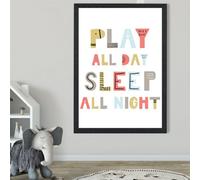 Artze Wall Art Cute Play All Day Scandi Quote Framed Print Size: A2 With Black Frame