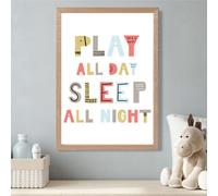 Artze Wall Art Cute Play All Day Scandi Quote Framed Print Size: A3 With Oak Frame