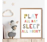 Artze Wall Art Cute Play All Day Scandi Quote Framed Print Size: A4 With Oak Frame