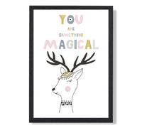 Artze Wall Art Cute You Are Magical Deer Scandi Quote Art Print With Black Frame Size: A4