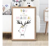 Artze Wall Art Cute You Are Magical Deer Scandi Quote Framed Print Size: A2 With Oak Frame