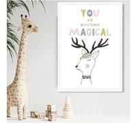 Artze Wall Art Cute You Are Magical Deer Scandi Quote Framed Print Size: A2 With White Frame