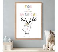 Artze Wall Art Cute You Are Magical Deer Scandi Quote Framed Print Size: A3 With Oak Frame