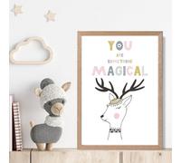 Artze Wall Art Cute You Are Magical Deer Scandi Quote Framed Print Size: A4 With Oak Frame
