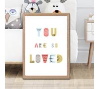 Artze Wall Art Cute You Are So Loved Blue Scandi Quote Framed Print Size: A2 With Oak Frame