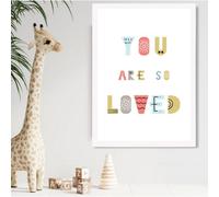Artze Wall Art Cute You Are So Loved Blue Scandi Quote Framed Print Size: A2 With White Frame