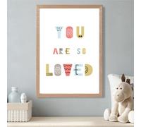 Artze Wall Art Cute You Are So Loved Blue Scandi Quote Framed Print Size: A3 With Oak Frame