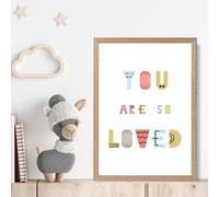 Artze Wall Art Cute You Are So Loved Blue Scandi Quote Framed Print Size: A4 With Oak Frame